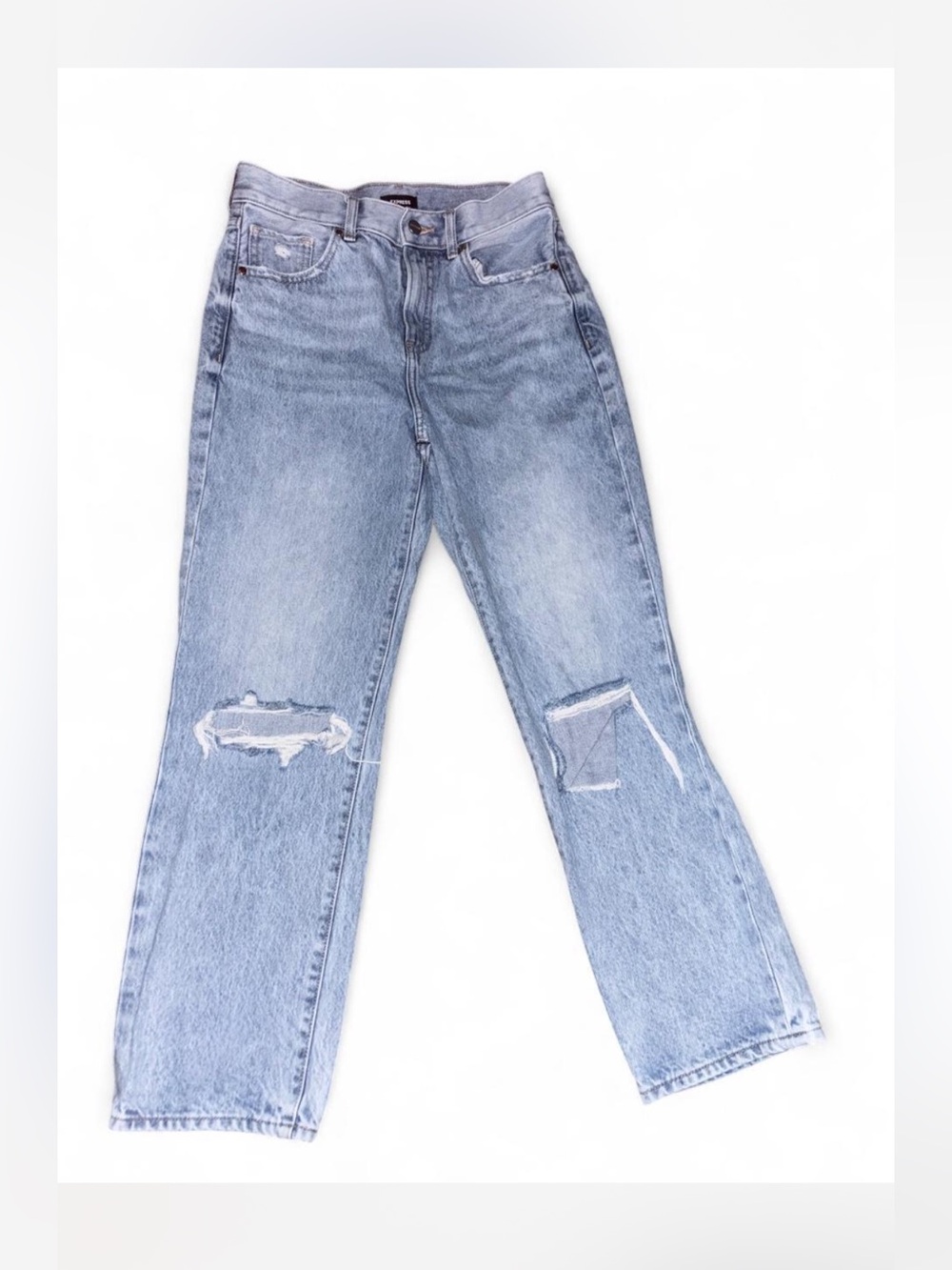 Express Light Blue Straight Leg Distressed Jeans